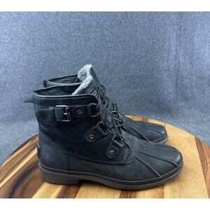 UGG Waterproof Women's Black Leather Lace Up Ankle Boots s/n 1007999 Sz 8